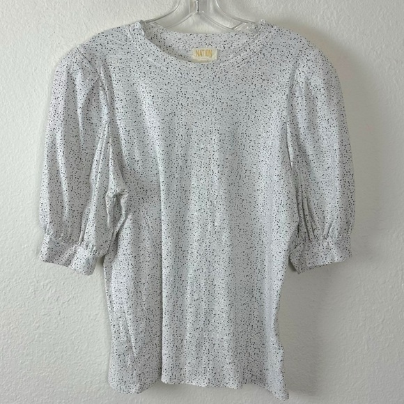 Nation LTD Rimma Exaggerated Sleeve Tee White Dotty Print XL XXL Puff Sleeve - Picture 5 of 17